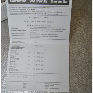 unbenutzter Flaschenaufsatzdispenser Hirschmann EM-Dispenser 0,4 - 2 mL