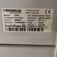 gebrauchte Kühlzentrifuge Heraeus Suprafuge 22 22000 U/min mit Rotor HFA22.50 8x50 mL