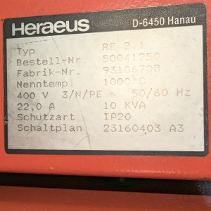 gebrauchter Rohrofen Heraeus Ro 20/100 bis 1000°C