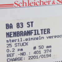 18x Membranfilter, rund 50 mm, Schleicher & Schüll BA 83 ST 0,2µm 401374