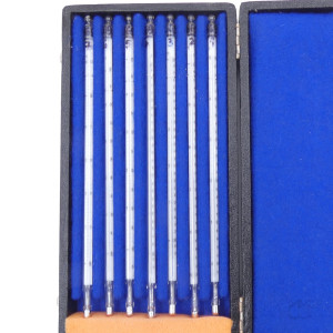 gebrauchter Thermometersatz aus Apotheke, eichfähig, Anschützthermometer 0...360°C (01)