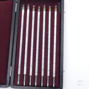 gebrauchter Thermometersatz aus Apotheke, eichfähig, Anschützthermometer 0...360°C (21)
