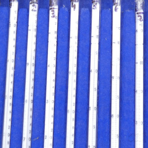gebrauchter Thermometersatz aus Apotheke, eichfähig, Anschützthermometer 0...360°C (83)