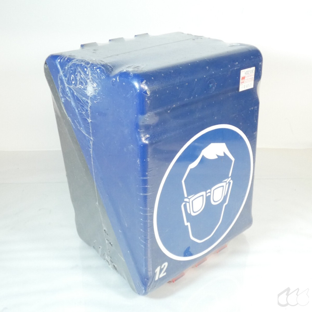 unbenutzt ovp: Brillenbox f. 12 Schutzbrillen blau Roth...
