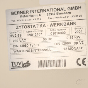 gebrauchte Sterilwerkbank Laminar-Flow Berner HV2-69 Produktschutz, Personenschutz