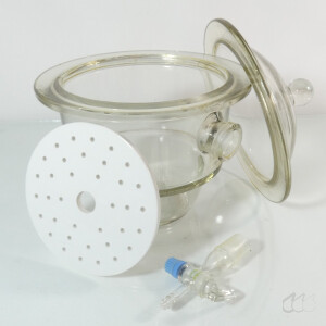 gebrauchter Exsikkator 15 cm, inkl. Hahn, Porzellanplatte, Deckel