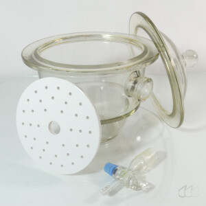 gebrauchter Exsikkator 15 cm, inkl. Hahn, Porzellanplatte, Deckel