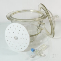 gebrauchter Exsikkator 15 cm, inkl. Hahn, Porzellanplatte, Deckel