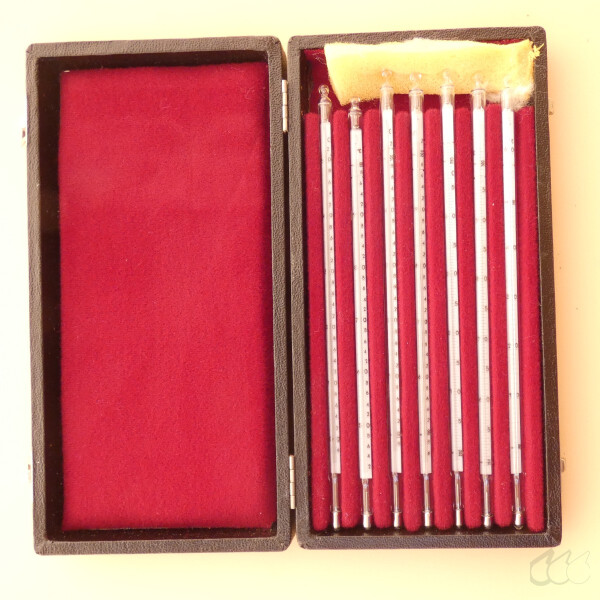 gebrauchter Thermometersatz aus Apotheke, eichfähig, Anschützthermometer 0...360°C (12.28)