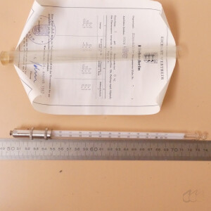 gebrauchtes, eichfähiges Tropfpunkt-Thermometer n. Ubbelohde 110°C 1°C-Teilung
