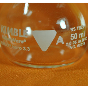 Kimble Chase Messkolben 50 ml Klasse A  NS12/21 ISO Boro 3.3 mit Stopfen, Neuware