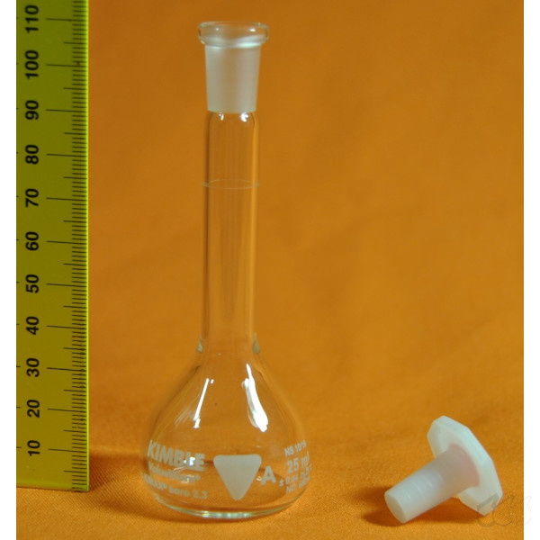 Kimble Chase Messkolben 25 ml Klasse A  NS10/19 ISO Boro 3.3 mit Stopfen, Neuware