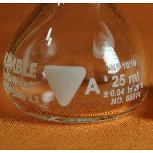 Kimble Chase Messkolben 25 ml Klasse A  NS10/19 ISO Boro 3.3 mit Stopfen, Neuware